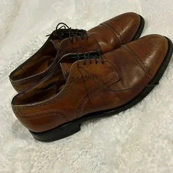Allen Edmonds Sanford Oxford Dress Shoes‎ Cognac Brown Men's 8.5 E 5347 Cap Toe - Picture 7 of 7